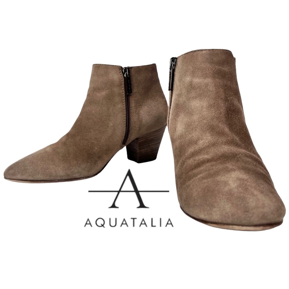 Aquatalia Women’s 7.5 Taupe Suede Ankle Booties Made in Italy Weatherproof‎